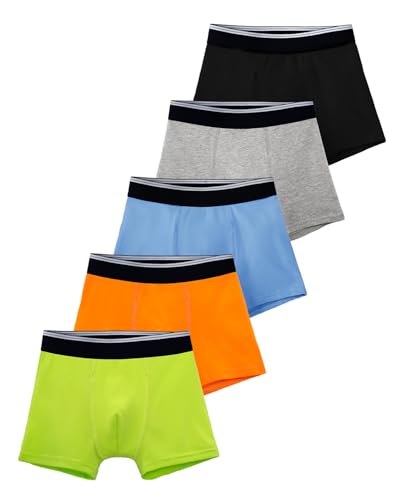 TIICHOO Washable Incontinence Underwear for Boys Cotton Reusable Boxer Briefs 5 Pack(Large, Black/Gray/Blue/Orange/Neon Green)