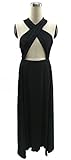 Velius Women Sexy Hollow Out Halter Wrap Sleeveless Plain Pleated Slit Casual Long Maxi Dress (Large, Black)