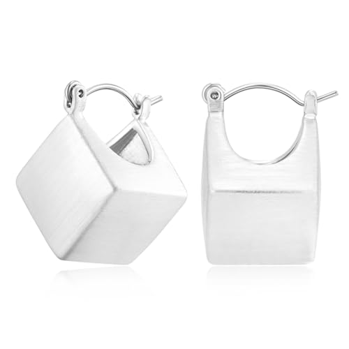 Silver Plated Square Drop Dangle Earrings For Women Brushed Silver Geometric Statement Earrings