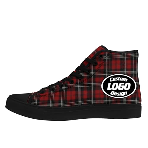 Custom High-Top Canvas Sneakers with Your Logo Image Name Words Trendy Casual Comfort Light Weight Fashion Daily Wear Shoes Black/Red/White