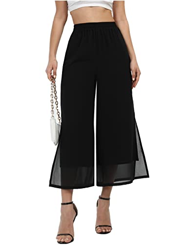 Women's Summer Capris Wide Leg Palazzo Pants Dressy Casual Split Chiffon Trousers Large