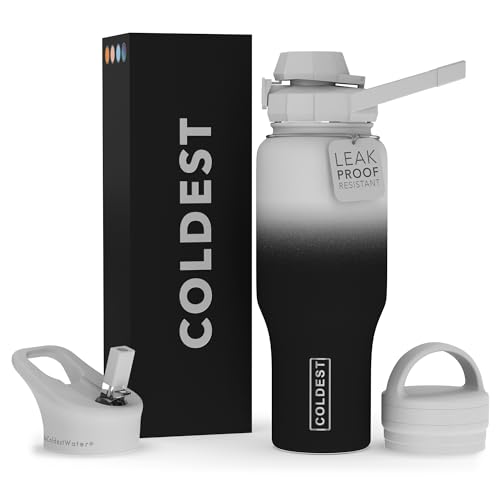 Coldest Sports Water Bottle - 3 in 1 Lids (Chug, Straw, Handle) - Insulated Stainless Steel Tumbler with Handle - Vacuum Water Flask Cup, Valentines Gifts for Him Her (36 oz, Hyperspace)