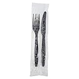 Karat [ 500 ct ] Black Wrapped PP Plastic Heavy-Weight Cutlery Set with Napkin (Knife, Fork, 1-ply Napkin) U2207B