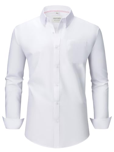 Telotol Men's Extra-Long Oxford Cotton Business Shirt, Wrinkle-Resistant Classic Fit Work/Casual(Crisp White/XL