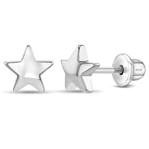 925 Sterling Silver Girl's 6mm Little Star Shaped Screw Back Earrings, Safe Screw back Locking for Babies, Toddlers & Young Girls All Day and Night