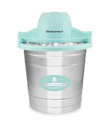 Elite Gourmet EIM-308L 4 Qt. Electric Motorized Maker Ice & Rock Salt, 4Qt. Freezing Canister, Creamy Ice Cream, Gelato, Frozen Yogurt, or Sorbet, Recipe Booklet, 4 Quart, Mint