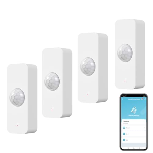 WiFi Motion Sensor, Smart Motion Detector for Home Security, Wireless Motion Sensor App Remote Monitor, Voice Command Compatible with Alexa. 4 Pack