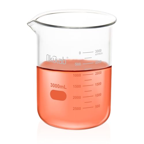 Okulab 3000mL Glass Beaker, Low Form, Graduated 3.3 Borosilicate Glass Beakers for Lab, Classroom, Craft, Kitchen,BKLG3000A1