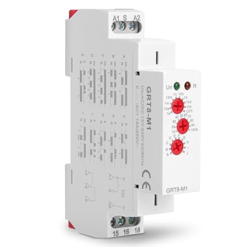 GRT8-M1 Multifunctional Time Delay Relay, On Off Timing Relay with 10 Functions DIN Rail Mount AC/DC 12V240V