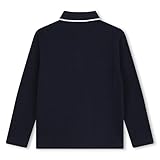 BOSS Boys Long Sleeve Knit Polo Shirt, with Striped Collar, Navy, 10 Years