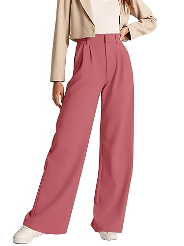 NIMIN High Waisted Work Pants for Women Loose Cute Pink Business Pants Slacks with Pockets 2024 Fall Winter Fashion Trousers Clothes Pink Medium