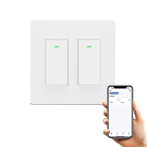 Smart Light Switch 2 Gang(Button), Double Smart WiFi Light Switches, Smart Switch Compatible with Alexa and Google Home, Remote Control Light Switch，Neutral Wire Needed，No hub Required