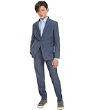 Calvin Klein Boys' Blazer Suit Jacket, 2-button Single Breasted Closure, Buttoned Cuffs & Front Flap Pockets, Blue Weave, 12