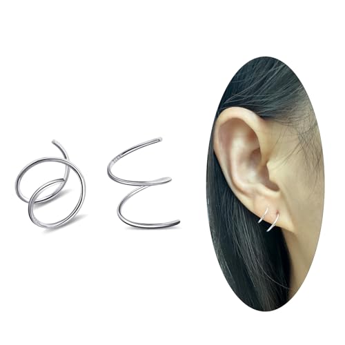 Sterling Silver Double Twist Hoop Earrings Tiny Spiral Second Hole Earrings Cartilage Double Hoop Piercing Earrings for Women Trendy