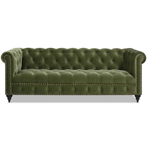 Jennifer Taylor Home Alto 88" Tufted Chesterfield Sofa, Olive Green Performance Velvet