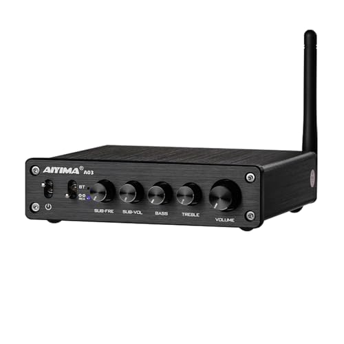 AIYIMA A03 2.1 Channel Class D Amplifier 50W * 2+100W TPA3116 Bluetooth Stereo Amp HiFi Power Amplifier with Power Adapter for Home Outdoor Passive Speakers/Subwoofer/Active sub