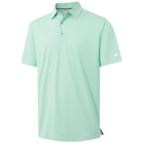 Golf Polo Shirts for Men Dry Fit Quick Dry Moisture Wicking Lightweight Short Sleeve Collared Mens Casual Shirts Ice Green