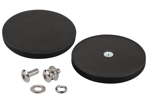 MUTUACTOR 2pcs Powerful Neodymium Round Magnet,105lbs Anti-Slip Rubber Coated Magnetic Base with M6 Female Hole, Strong Magnetic Mount Rare Earth Magnets for LED Working Lights Camera PTZ Equipment