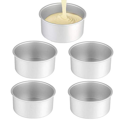 5Pack 5 Inch X 2 Inch Cake Pan, mini cake pan, round aluminum cake pan, used for family gatherings to bake mini cake pizza, quiche