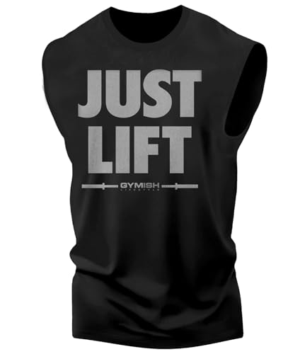 Just Lift Graphic Fitness Tank, Sleeveless Bodybuilding Athletic Tank Top (XL, Just Lift Silver on Black Tank Top)