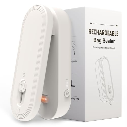 Mini Bag Sealer and Cutter, 1800mAh Rechargeable Chip Bag Sealer Handheld Heat Seal, 3 Heat Modes, Magnetic & Hanging Design, Portable Bag Sealing Machine for Heavy Duty Thick Plastic Snack Cookie Bag