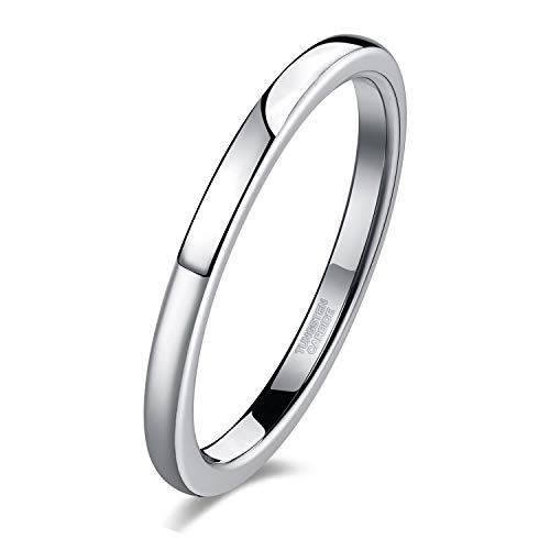 TRUMIUM 2mm Wedding Band for Women Silver Tungsten Carbide Ring Slim Plain Dome Style Comfort Fit Size 10.5