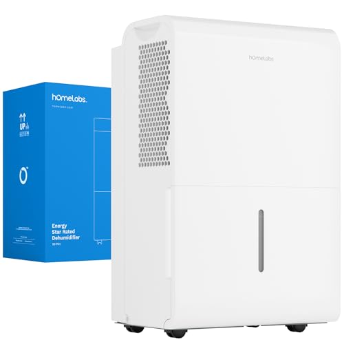 hOmeLabs 50 Pint Wi-Fi Dehumidifier for up to 7,000 Sq Ft Rooms (MAX 120 Pint at 95°F, 90% RH) – Powerful Humidity Control for Large Rooms and Basements