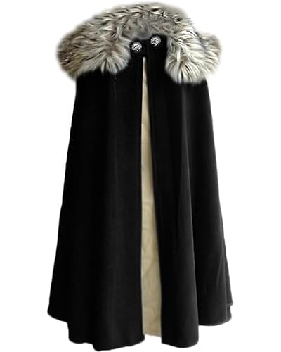 MSOrient Mens Viking Fur Shoulder Cape Brown With Fur Cloak Medieval King Cape Costume Halloween LARP Cosplay (S, Black)