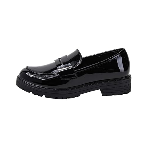 Kassie Daniela ~ Krystal-2 ~ Kid's Slip On Loafers Round Toe Uniform Dress Church School Casual (Black PAT, 5)