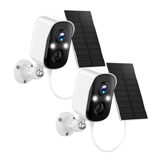 Sofiwaa Solar Security Cameras Wireless Outdoor,2K Solar Camera Wireless for Home, 2.4GHz WiFi,Color Night Vision,Two-Way Talk,IP66 Waterproof,Two Spotlights,Cloud/SD(2 Packs,White)