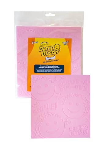 Scrub Daddy Damp Duster Towel, Multipurpose Dusters for Cleaning - Venetian & Wooden Blind Cleaner, Ridged Dusting Sponge for Vents, Radiator, Skirting Boards, Mirrors - Home Cleaning Products, Pink