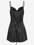 ZAFUL Women's Satin Sleeveless Spaghetti Strap Mini Dress Sexy Slip Cowl Neck Silky Cocktail Party Dresses(Black, M)