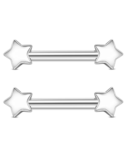 Jewseen 14G Dainty Star Nipple Rings Surgical Steel Nipple Piercing Jewelry Gold Nipple Ring Nipple barbell Nipple Piercing Nipple Jewelry, J-NP0259-steel