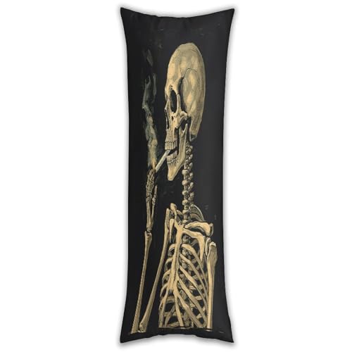 Soft Pillow Cover with Hidden Zipper, A Skeleton with Burning Cigarette Print Long Decorative Pillowcase - Single-Sided Print for Sofa, Bed, and Car