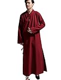 Ystylee Men's Long Buddhist Meditation Shaolin Monk Robes Maxi Gown Cotton Linen Kung Fu Martial Arts Clothing (as1, alpha, m, regular, regular, Drak Red)