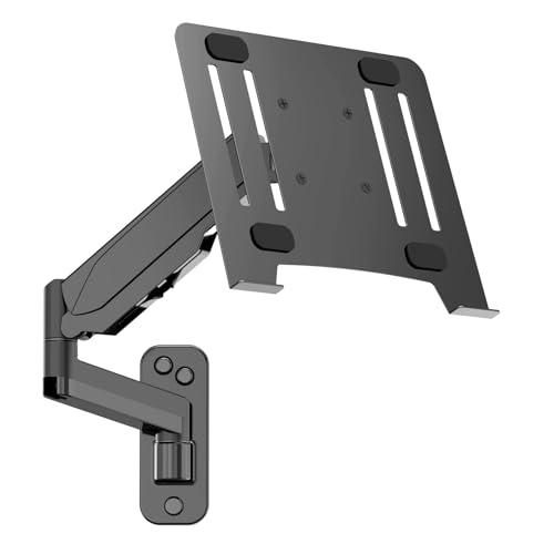 UPGRAVITY Laptop Wall Mount, 2-in-1 Gas Spring Wall Holder with Vented Tray for 12"-17" Notebook/13-32 Computer Screen, Full Motion Adjustable Wall Mount Laptop Stand Holds 3.3-17.6lbs