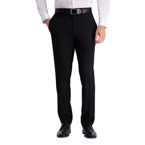 Kenneth Cole REACTION mens 4-way Stretch Solid Gab Slim Fit Dress Pants, Black, 34W x 32L US