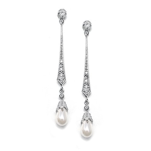 Mariell Silver Dangle Earrings with Freshwater Pearls and Cubic Zirconia for Wedding