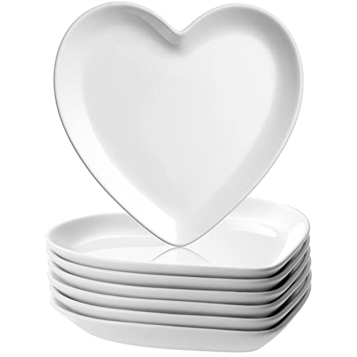 Suclain 12 Pcs Heart Shaped Bowl Ceramic Dinner Plates 7.4 Inch Serving Dish Saucers Plates Porcelain Salad Appetizer Plates Sushi Dipping Dessert Bowl for Christmas Valentine(White)