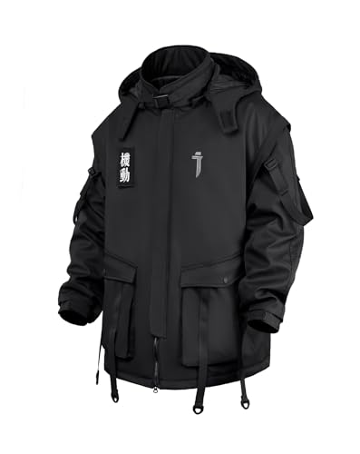 Niepce Inc Japanese Streetwear Techwear Men’s Winter Parka Jacket (Black1, Large)