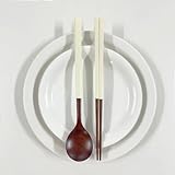 Korea Traditional Lacquer Wooden Chopsticks and Spoon Set Reusable, 2 Pair, Ivory