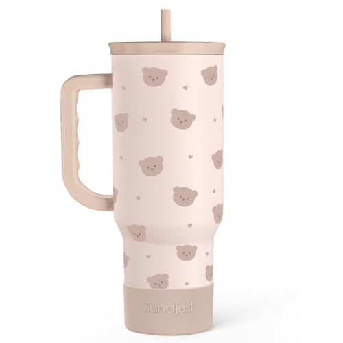 SANDJEST Bear Tumbler with Handle, Insulated Cup Stainless Steel Travel Mug Cup, Gifts for Women Girl, 40oz