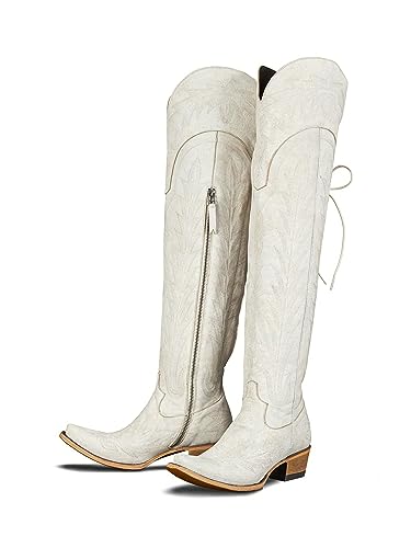 MissHeel Wide Calf Cowboy Boots for Women Thigh High Cowgirl Boots Over the Knee Cowboy Boots for Thick Thigh White Long Boots Western Boots US Size 10