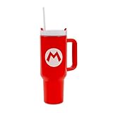 Pyramid America Super Mario Bros. Mario Icon Metal Travel Tumbler With Leak-Resistant Lid and Reusable Straw | Holds 40 Ounces