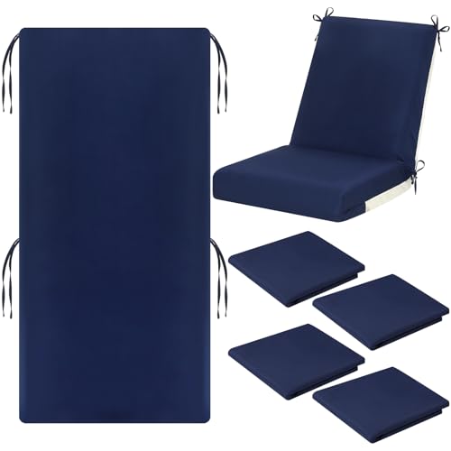 Tudomro 4 Pcs 4 Pcs Outdoor High Back Chair Cushion Covers (Not Includes Cushion) 44 x 21 x 4 Waterproof Patio Replacement Rocking Chair Slipcover Seat Pad Cover with Tie for Furniture (Navy Blue)
