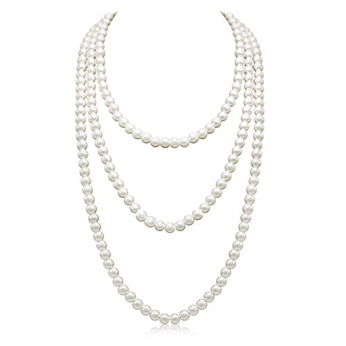 Aisansty,Long Pearl Necklace for Women Layered Cream White Faux Pearl Beads Strand Necklace Costume Jewelry,Diameter Pearl 8MM,69"