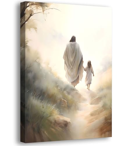 Framed Jesus Wall Art Picture Christian Canvas Poster Prints Follow Me Painting Wall Decor for Living Room Kids Room Bedroom 16x24in