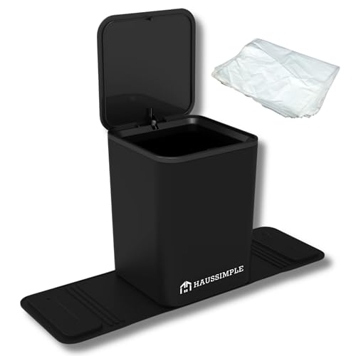 Car Trash Can Leakproof Compact Garbage Bin w/ Stability Flap, Anti-Slip Base, Portable Trash Holder for Cars, Trucks, SUVs, Minivans, Auto Organizer with Trash Bags (Black with Lid, Medium)