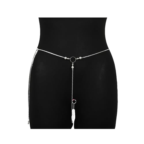 Bodychain Jewelry Non Piercing Belt with Pearls - Fake Piercing Sexy Festival Jewelry for Women - Sexy Belly Waist Chain Bikini Beach Accessories (silver)