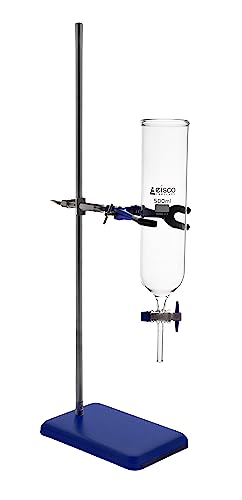 EISCO 500mL Dropping Funnel with Laboratory Support Stand - Includes Glass Dropping Funnel, 3.75 lb Metal Retort Base & Rod, Clamp with Bosshead